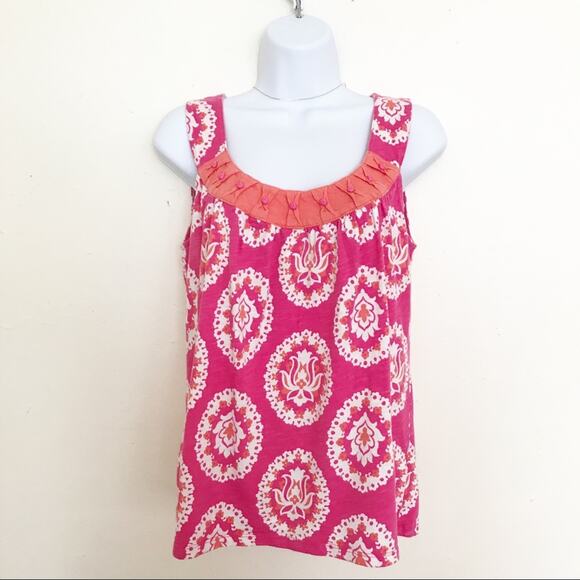 BODEN Zoey Orange & White Print Tank Top With Beaded Neckline, 8 (M) - Picture 3 of 9